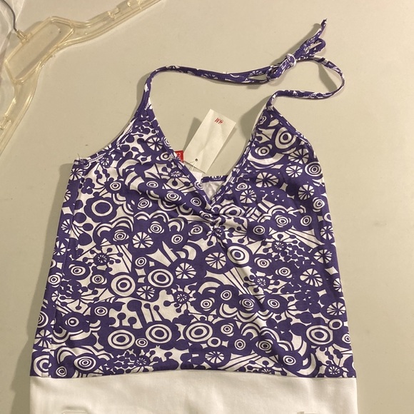 H&M Sz 8 V-neck Unlined Halter Top Cotton/Spandex , PURPLE /WHITE, NWT - Picture 3 of 5